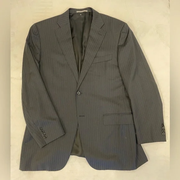 CANALI Made In Italy Subtle Stripe Wool Suit in Charcoal Size 42 L $2150